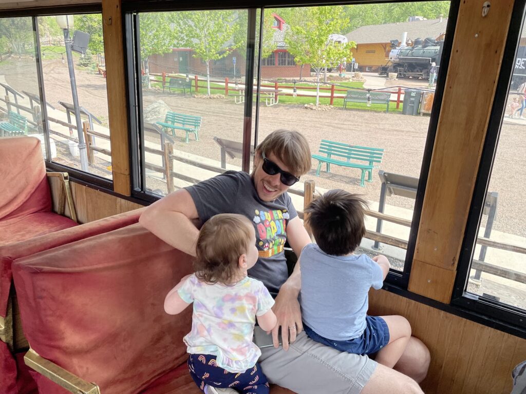 Railroad fun with toddlers waiting for train ride